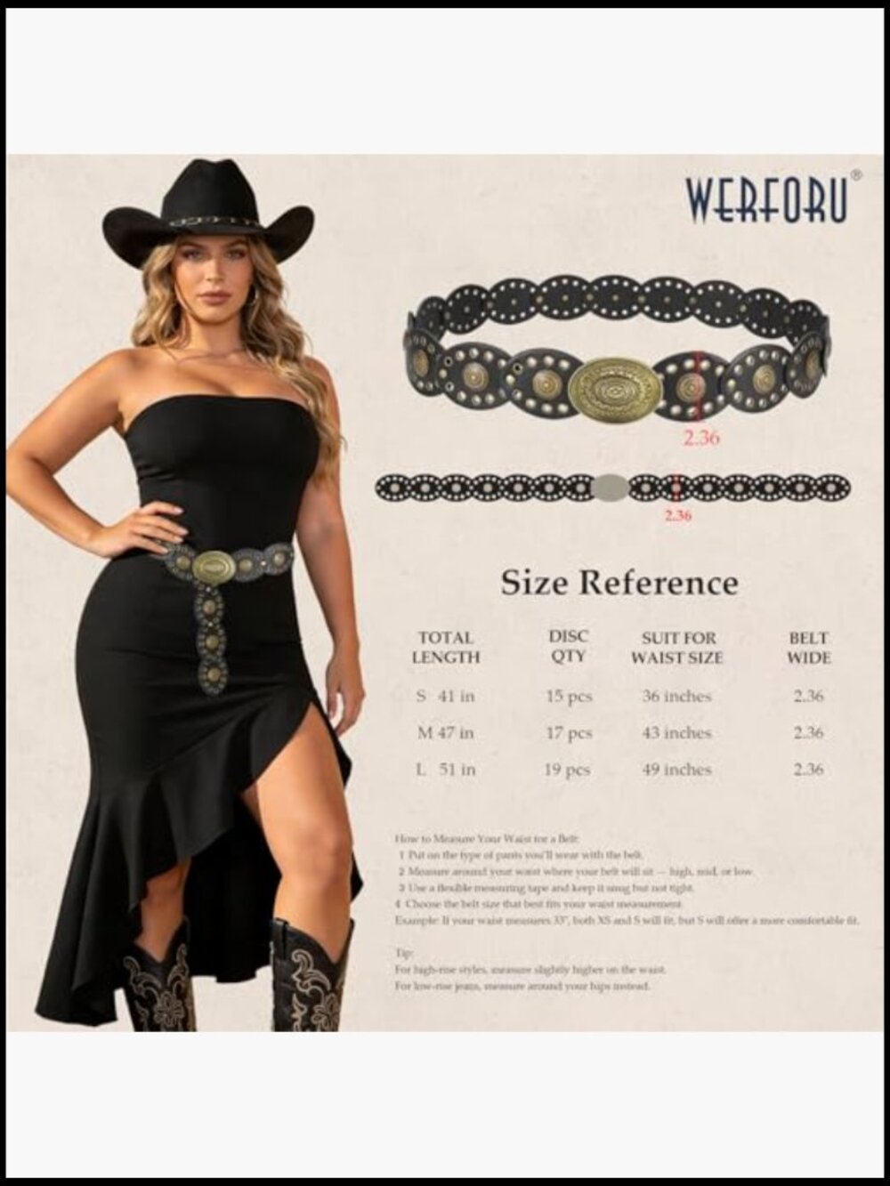 Vintage Western Disc Belt Faux Leather Cowgirl Waist Belt - Picture 6 of 7